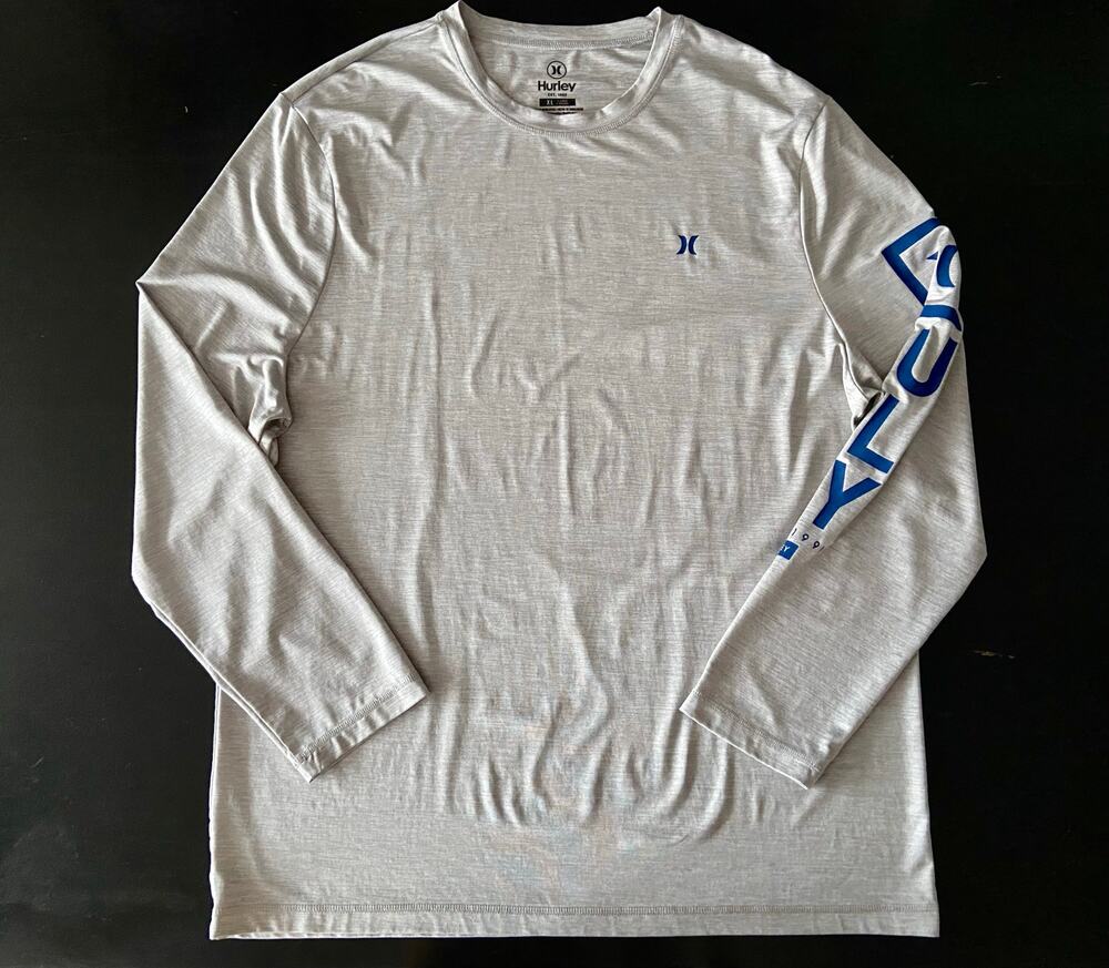 HURLEY Gray Long Sleeve Rash Guard w/Sleeve Graphics Mens sz XL